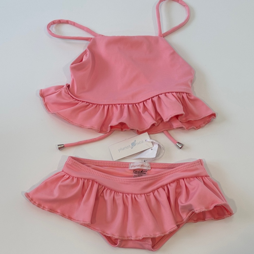 Planet Sea Girls Pink Ruffle Two Piece Bikini Swimsuit Set Size 2‎ NWT